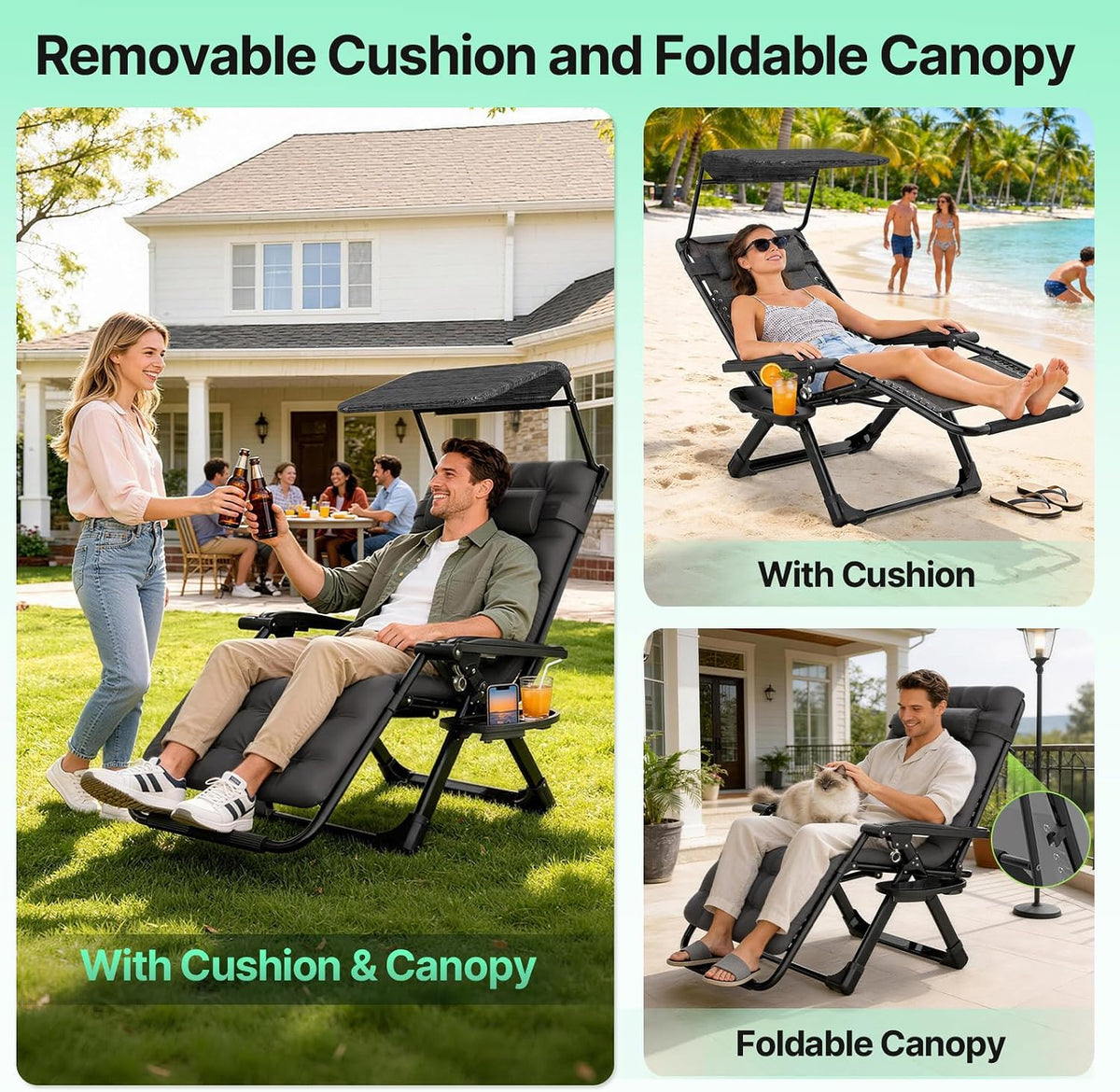 Suteck Zero Gravity Chair with Canopy, Reclining Camping Lounge Chairs