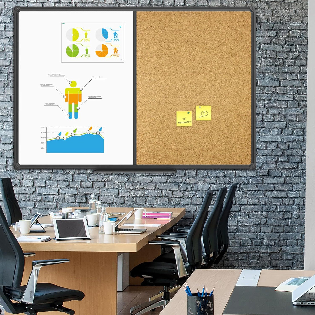 JILoffice White Board & Bulletin Corkboard Combination, Combo Board 48 x ...