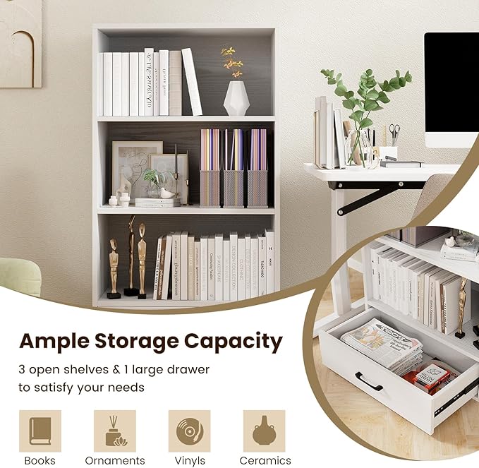 LOKO 4-Tier Bookcase with Storage Drawer, Modern Organizer Display Storage - Image 8