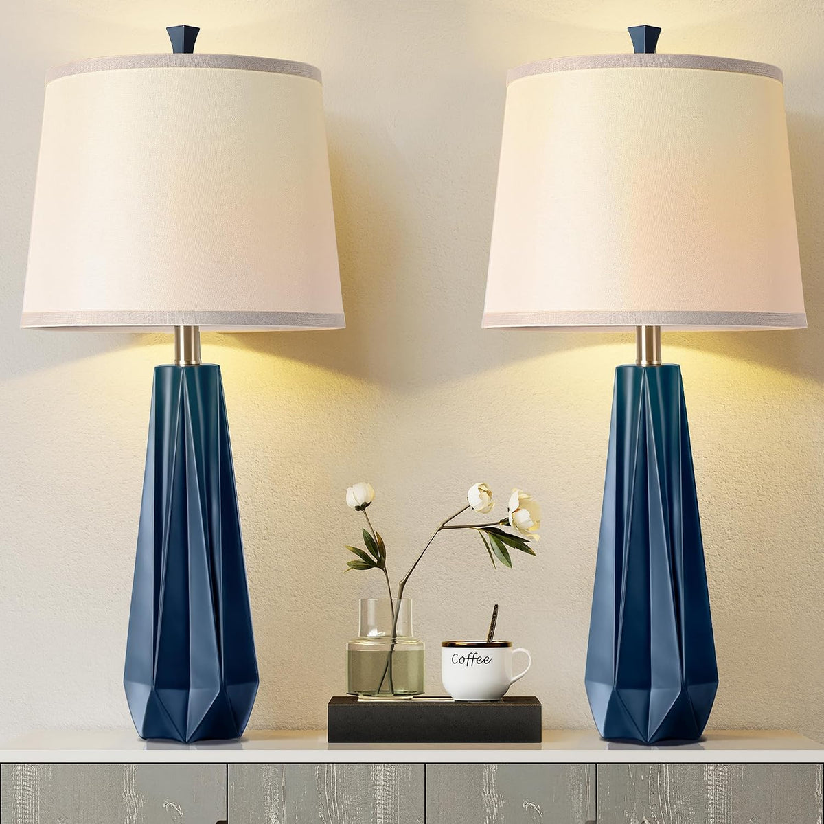 WIHTU 27'' Navy Blue Resin Table Lamps, Desk Lamps with 3 Color Tempe...