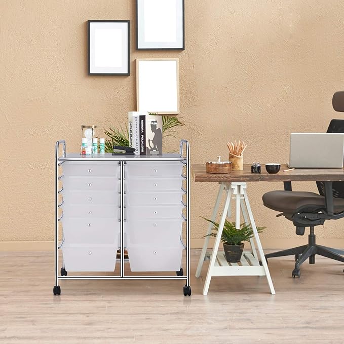 LDAILY 12 Drawer Rolling Storage Cart, Craft Cart Organizer on Wheels w/Metal - Image 8