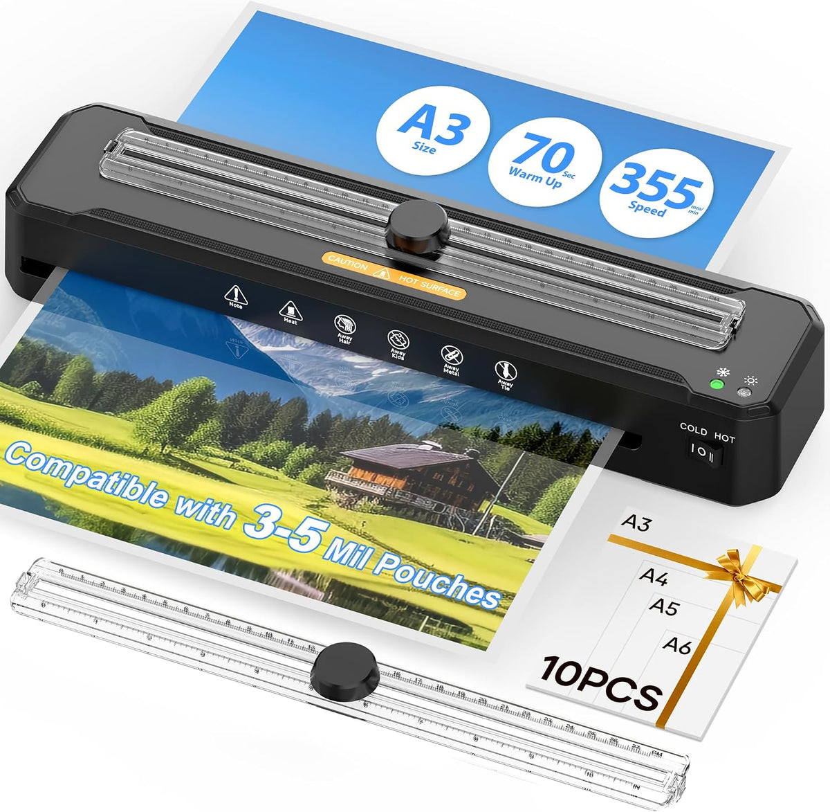 Laminator Machine 13-Inch,70s Warm-Up,3-5mil 11x17 Laminating Machine