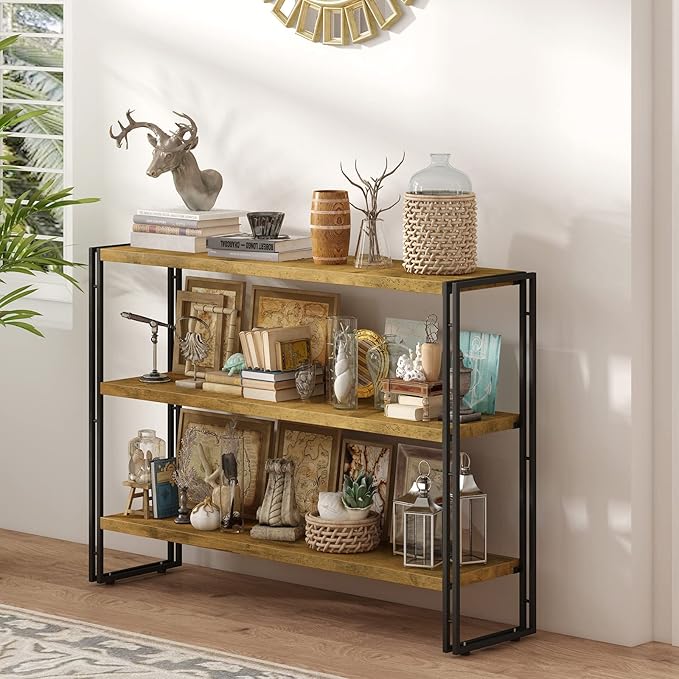 HCHQHS 3-Tier Rustic Wood and Metal Industrial Bookshelf - Image 7