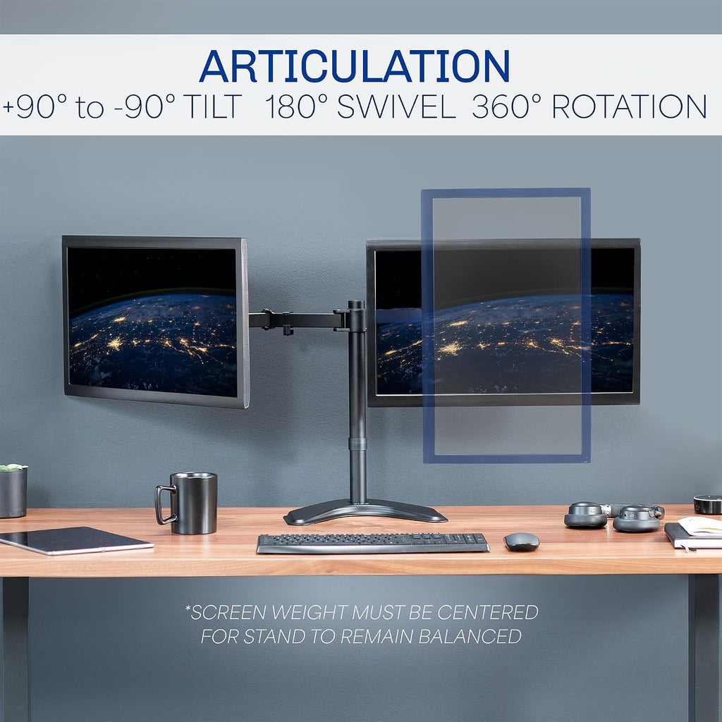 vivo stand-v002f dual led lcd monitor free-standing desk, side view