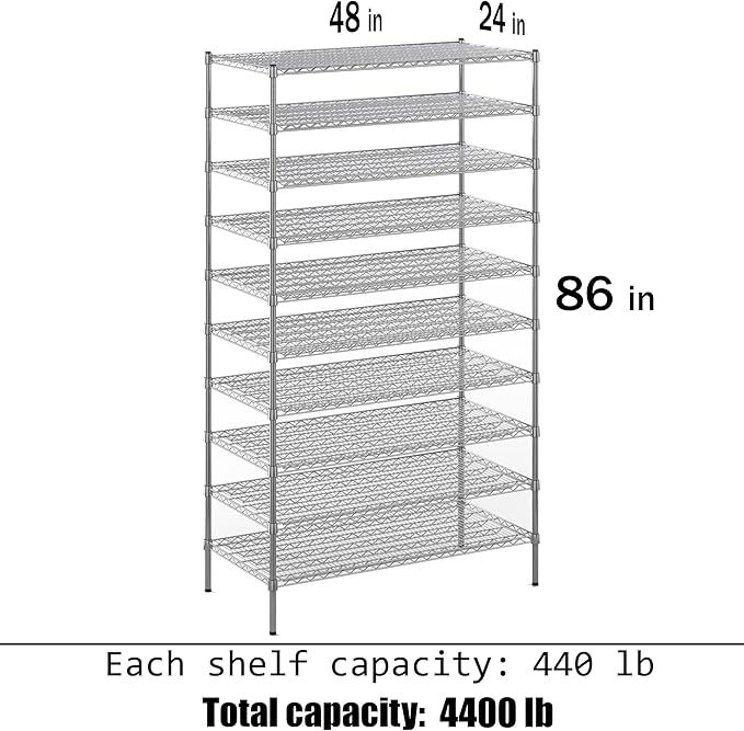 Regal Altair 24" Deep x 48" Wide x 86" Height Wire Shelving Kit | 10-Tier | NSF - Image 3