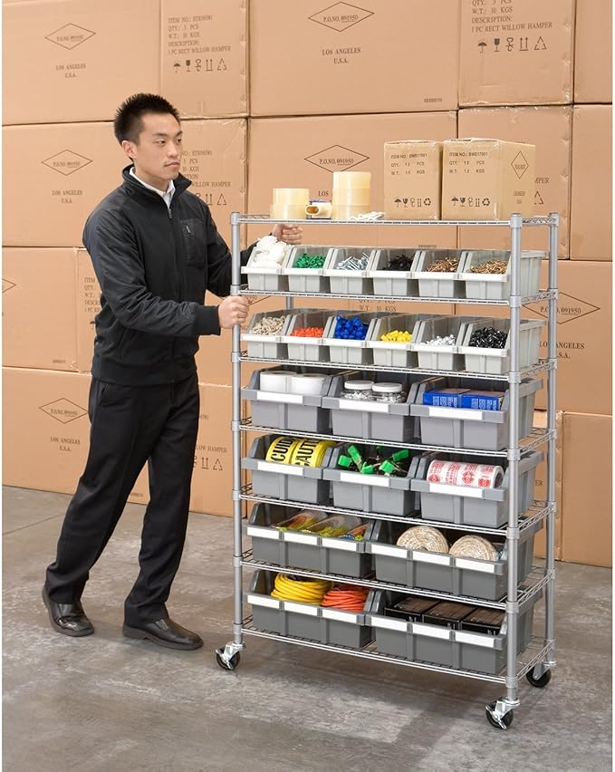 Seville Classics Commercial 7-Tier Platinum/Gray NSF 22-Bin Rack Storage System - Image 2