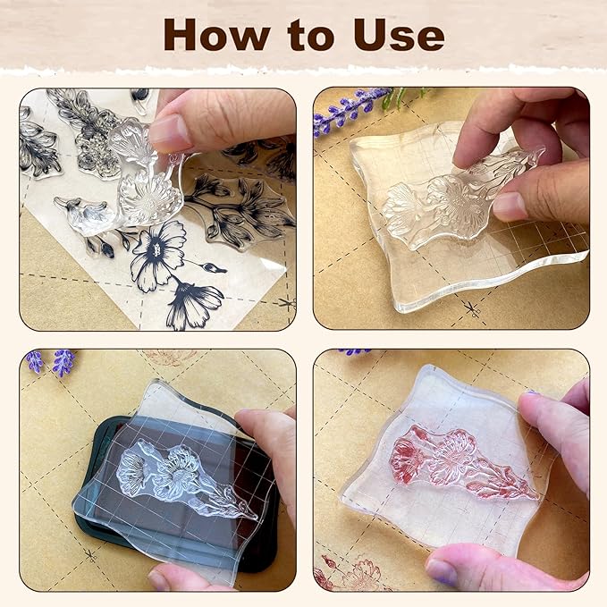 UCEC 4 Sheets Clear Stamps Set for Card Making, Vintage Plants Flowers Rubber - Image 5
