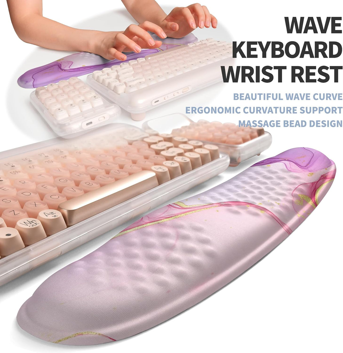 2-in-1 Ergonomic Set, Wave Keyboard Wrist Rest and Massage Slope Mouse Pad Wr...