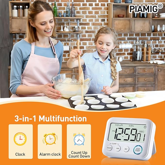 PIAMIG Digital Kitchen Timer Alarm Clock - Image 2