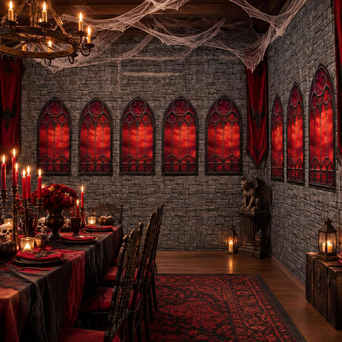 Tegeme 200Ft x 54 in Halloween Gothic Backdrop Roll Castle Brick Tablecloth