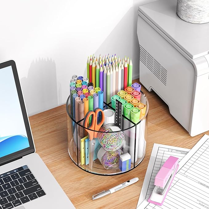 Wawocs Small Pencil Organizer for Desk Acrylic 4 Compartments, Tiny Rotating - Image 6