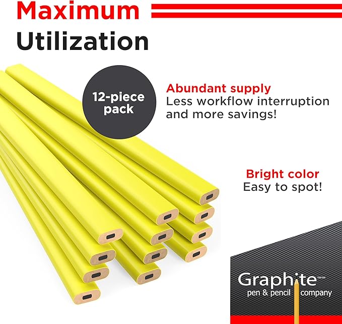 GRAPHITE Hard Lead Carpenter Pencil #2 Lumber Pencil Pack of 12 PCS - Image 3