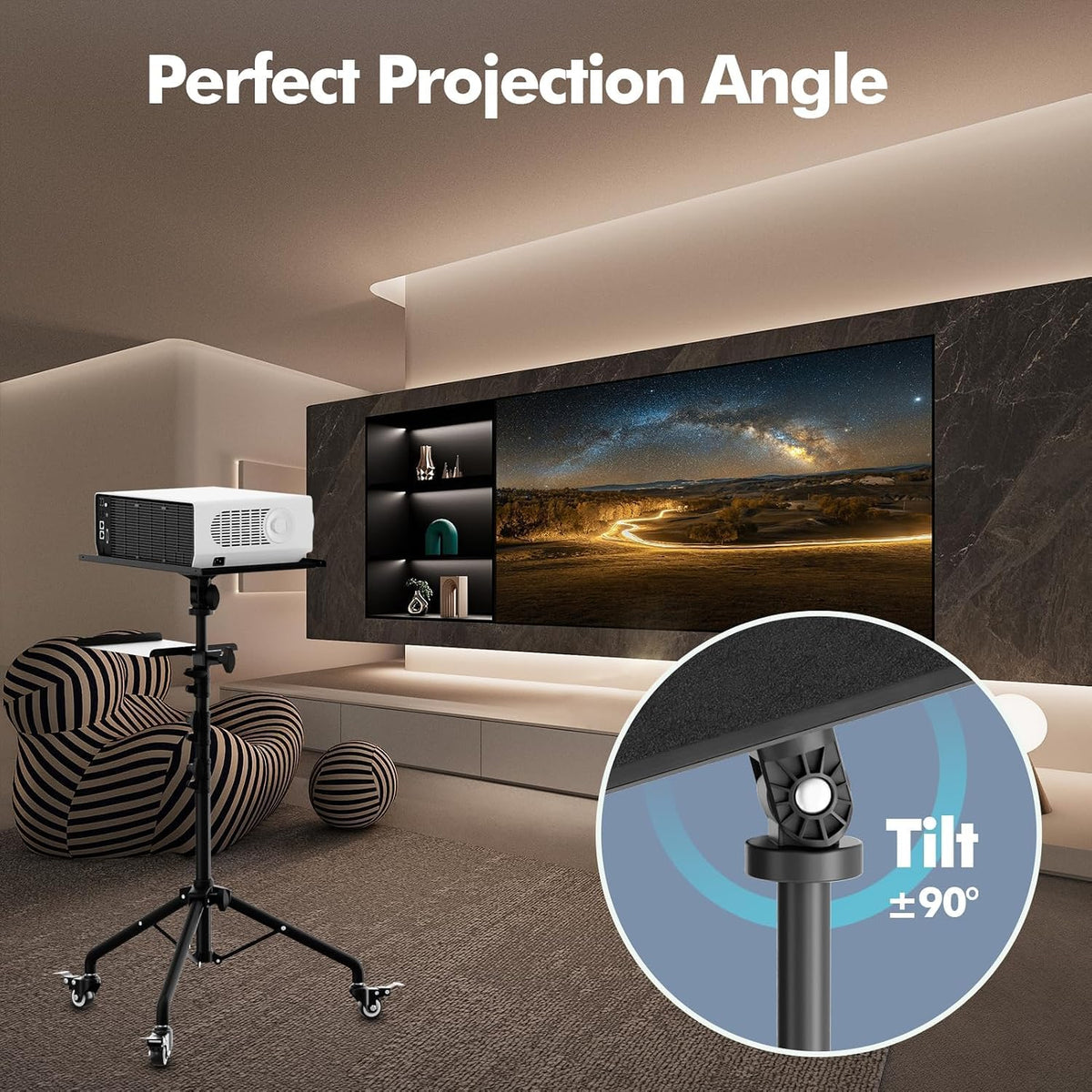 Projector Stand Tripod Laptop Tripod on Wheels with 2 Shelves