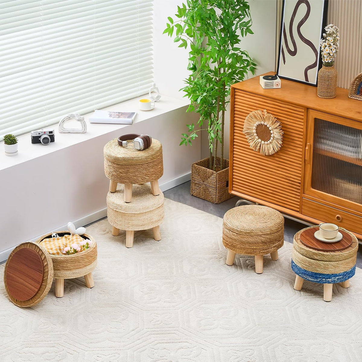 Cpintltr Storage Ottoman Poufs Handwoven Foot Stool