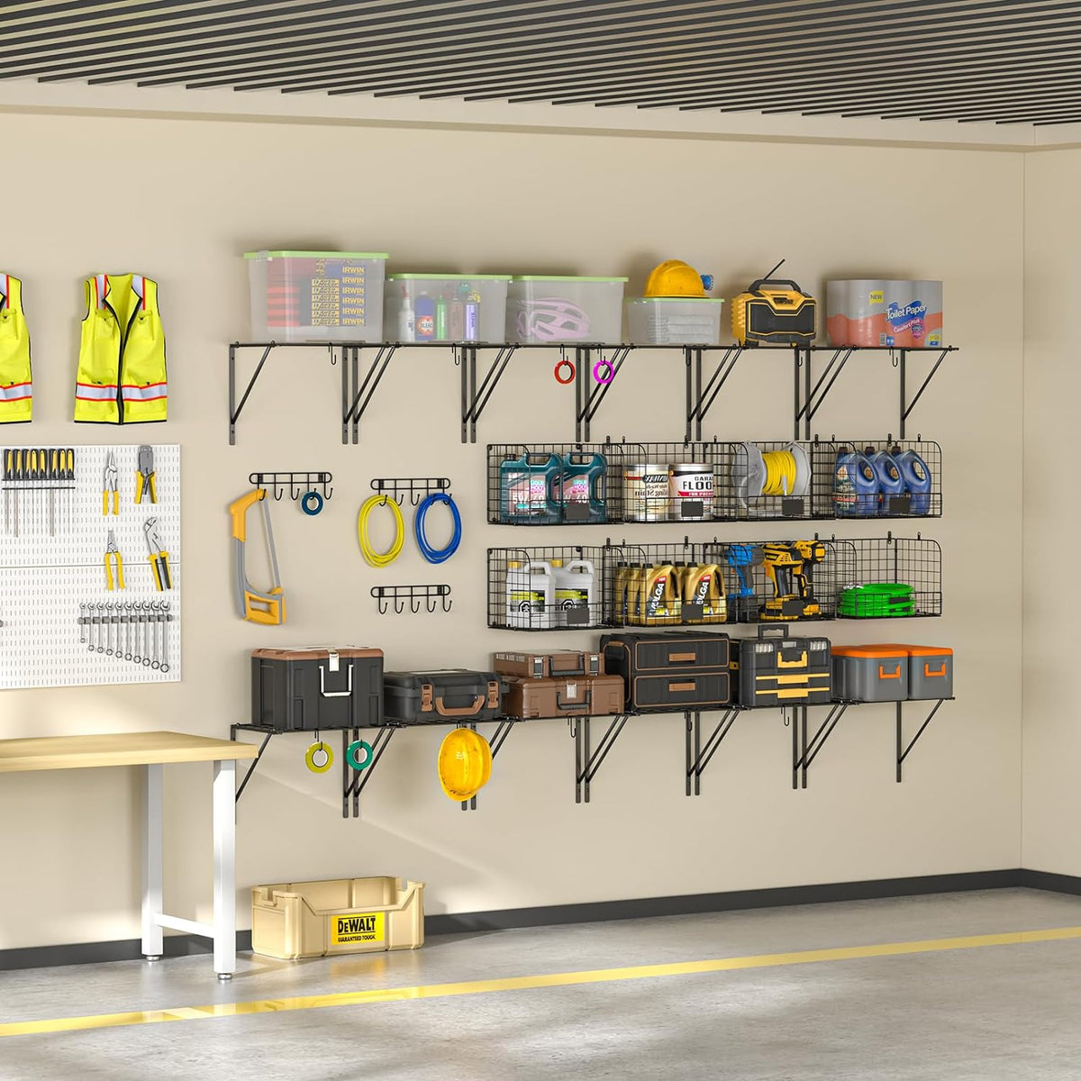 threehio 2 pack garage shelves wall mounted with showing dimensions