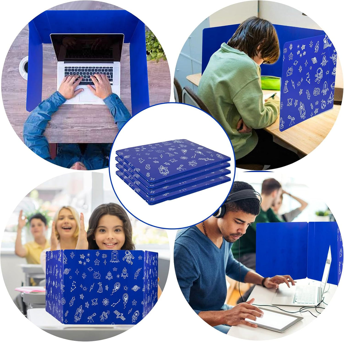 25-Pack Desk Dividers for Students, 3-Fold Privacy Screens, Durable Waterproo...