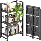 4NM No Assembly Folding Bookshelf Storage Shelves 3 Tiers Vintage Bookcase by 4NM