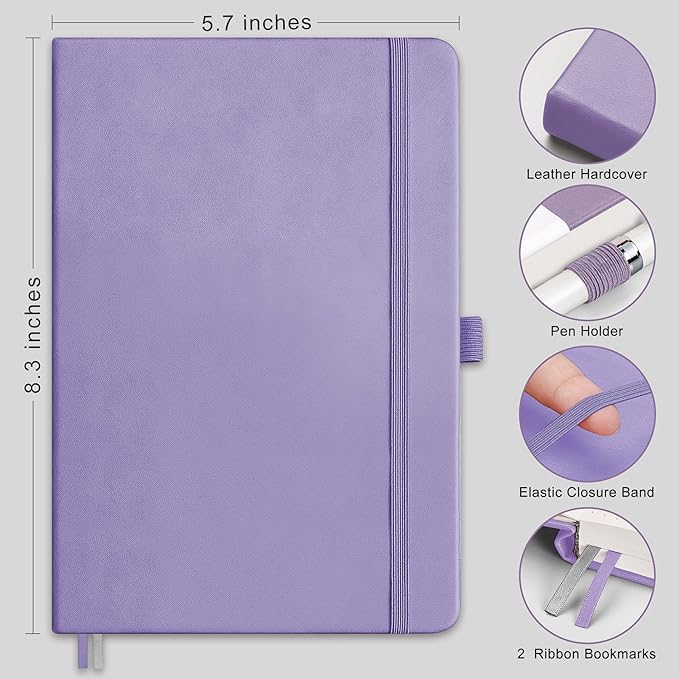 RETTACY Bullet Dotted Journal Notebook, 256 Pages, A5 Medium Size, Leather - Image 2