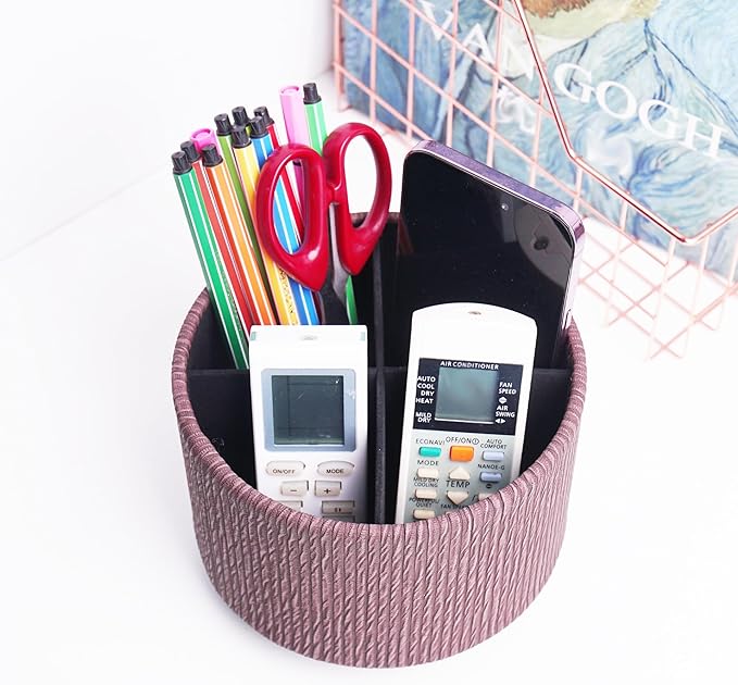 Hennaja Round Leather Art Supply Organizer, Remote Control Holder, 360 Degree - Image 6