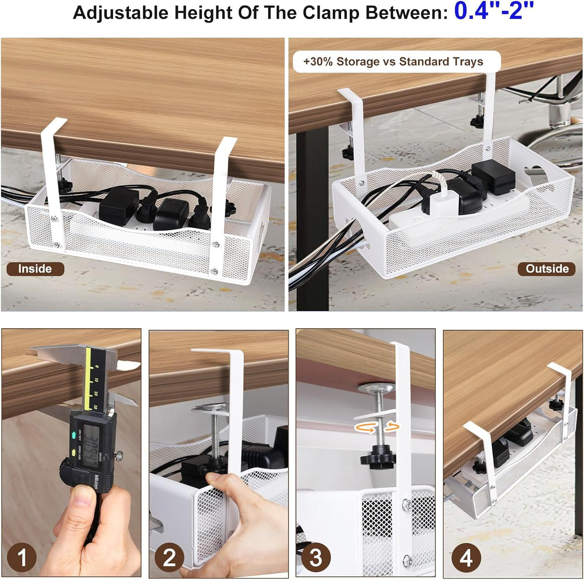 Extra Wide Under Desk Cable Management - 7inch No Drill Installation Cable Ma...