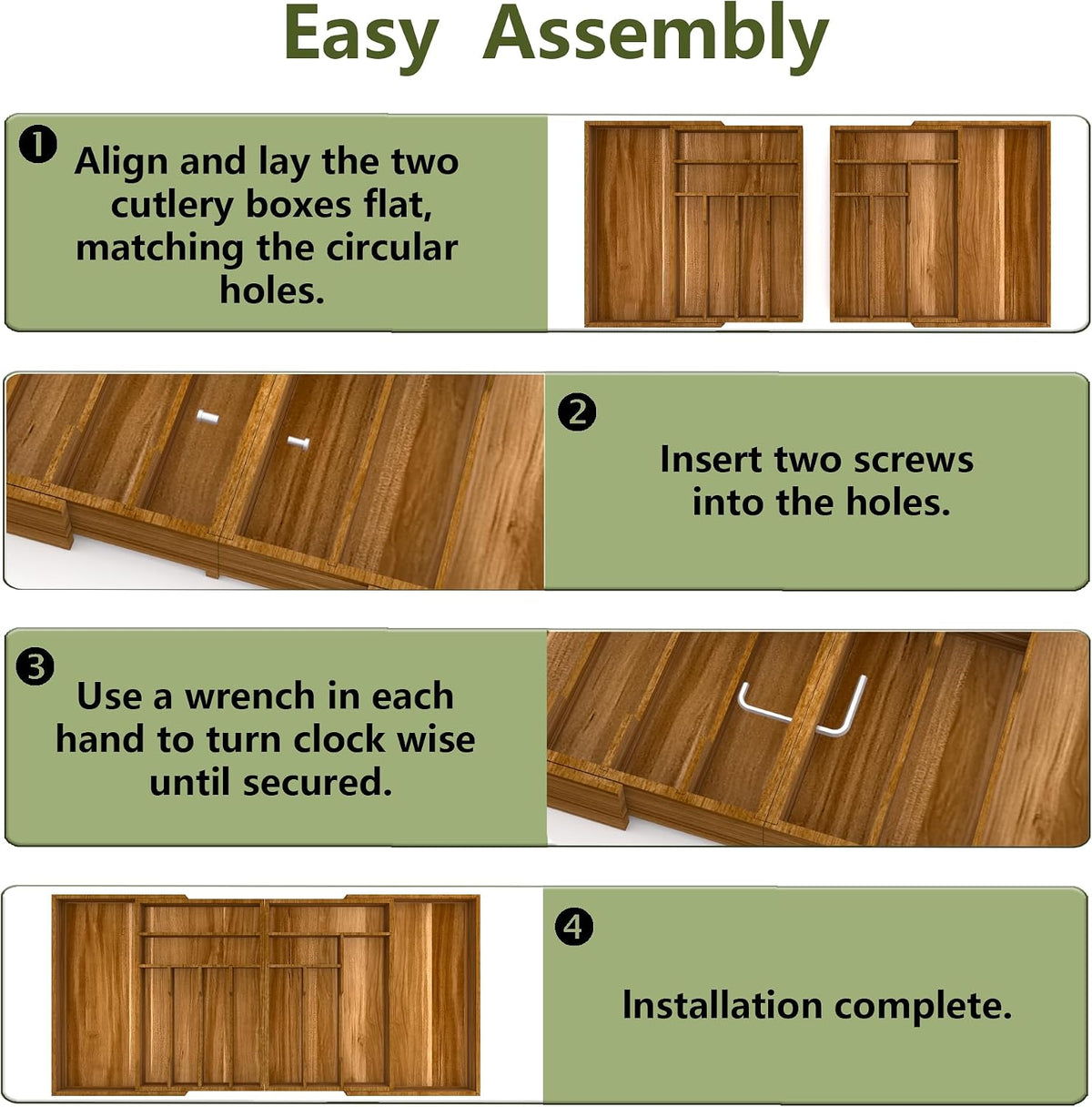 Suli Extra Large Silverware Drawer Organizer,Expandable 22in to 37in,Acacia