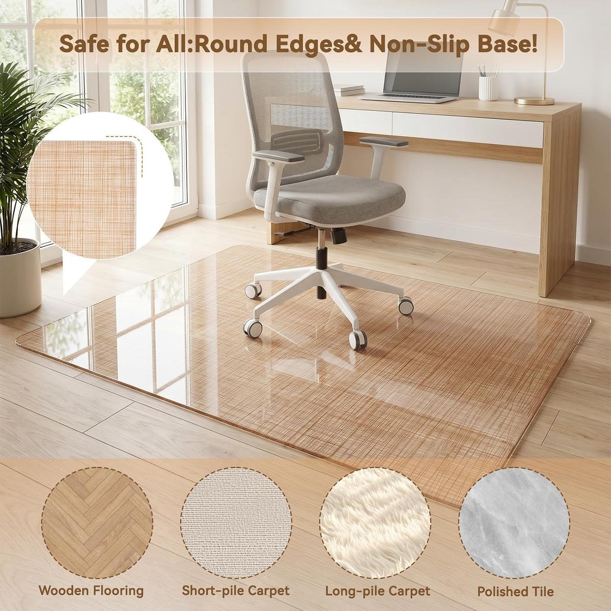 Tempered Glass Floor Mat 48" x 36" Office Chair Mat 1/5" Thick...
