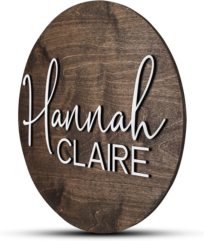 Custom Round Nursery Name Sign, Personalized Wooden Wall Plaque, Baby Shower - Image 2