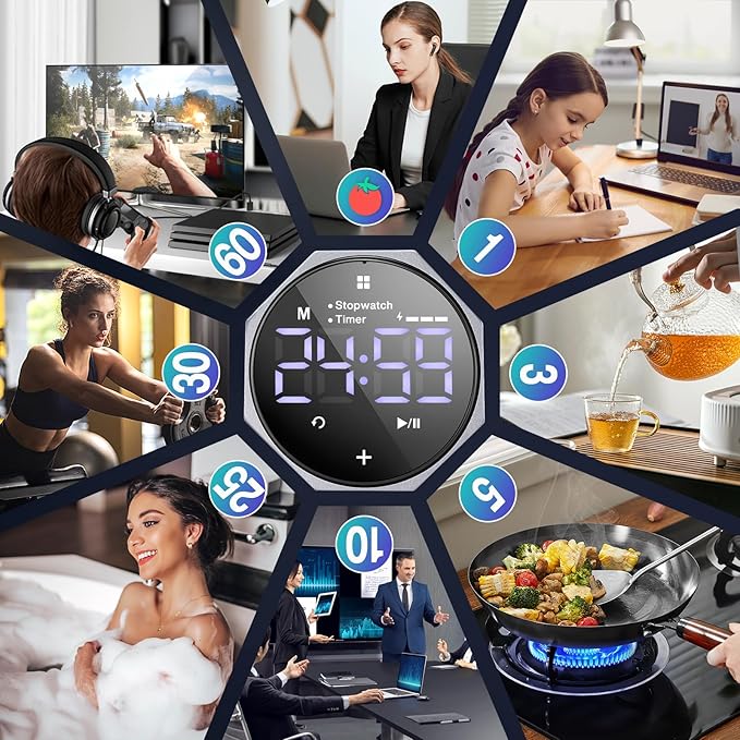 Digital Pomodoro Timer, Frosted Metal Productivity Cube Timer, 1.8 in LED - Image 8