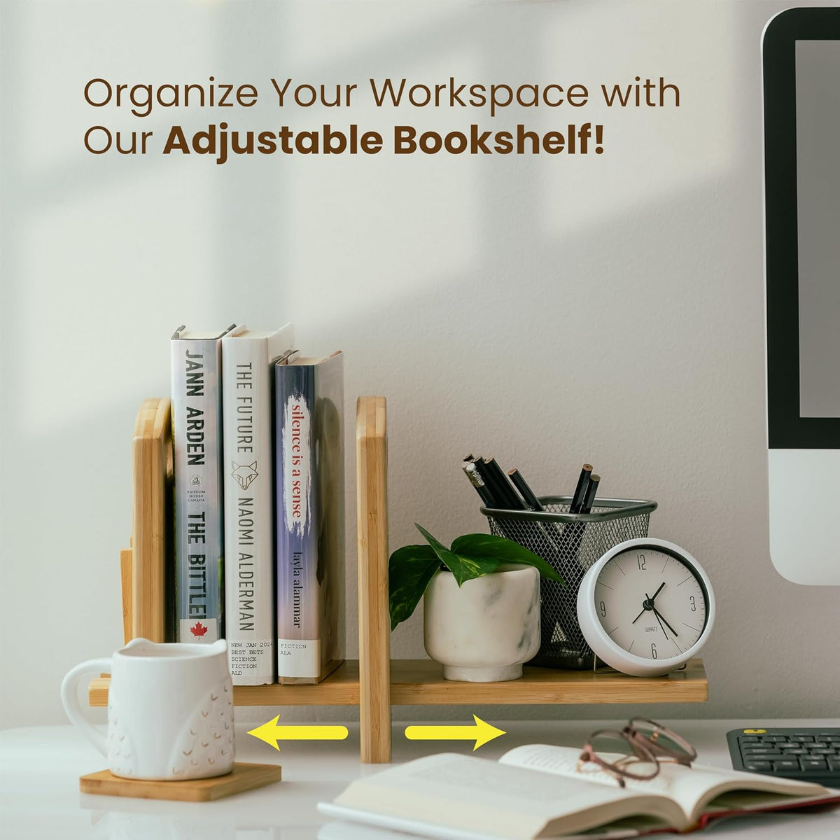 Adjustable Desktop Bookshelf - Sturdy Desk Bookshelf and Book Organizer - No ...