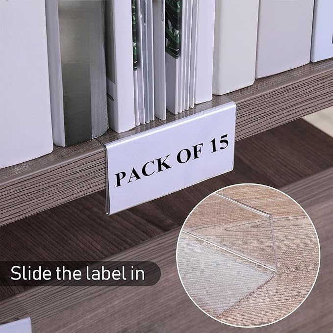 Containlol 15 Pieces Moveable Shelf Label Holders Clear Shelves Tags Moveable - Image 4