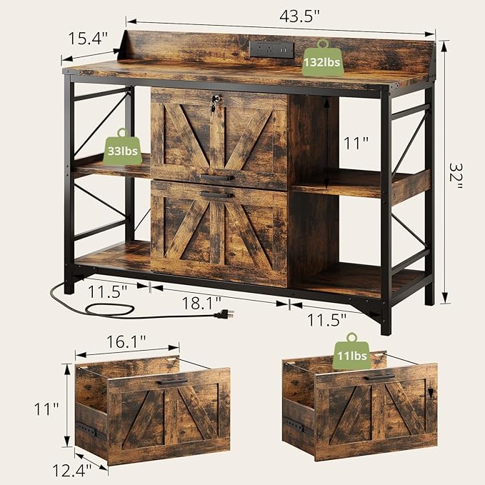 AesthLife 44" File Cabinet for Home Office, Wood Filing Credenza - Image 2