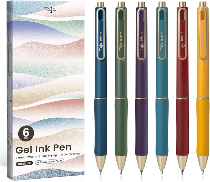 Taja Gel Pens, 0.5mm Fine Point Smooth Writing Pens by Taja
