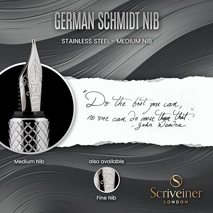 Scriveiner Personalized Silver Chrome Fountain Pen, Award Winning Luxury Pen - Image 5