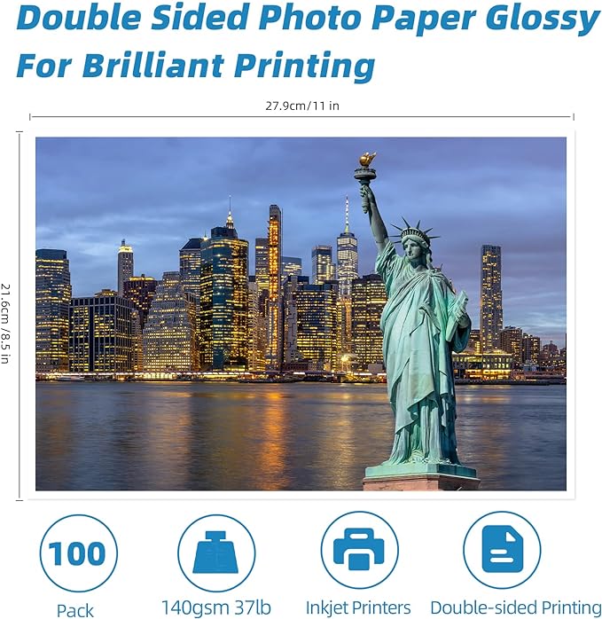 Uinkit 100 sheets Photo Paper Glossy Double Sided 8.5x11 Inkjet 37lb 140gsm Dye - Image 4