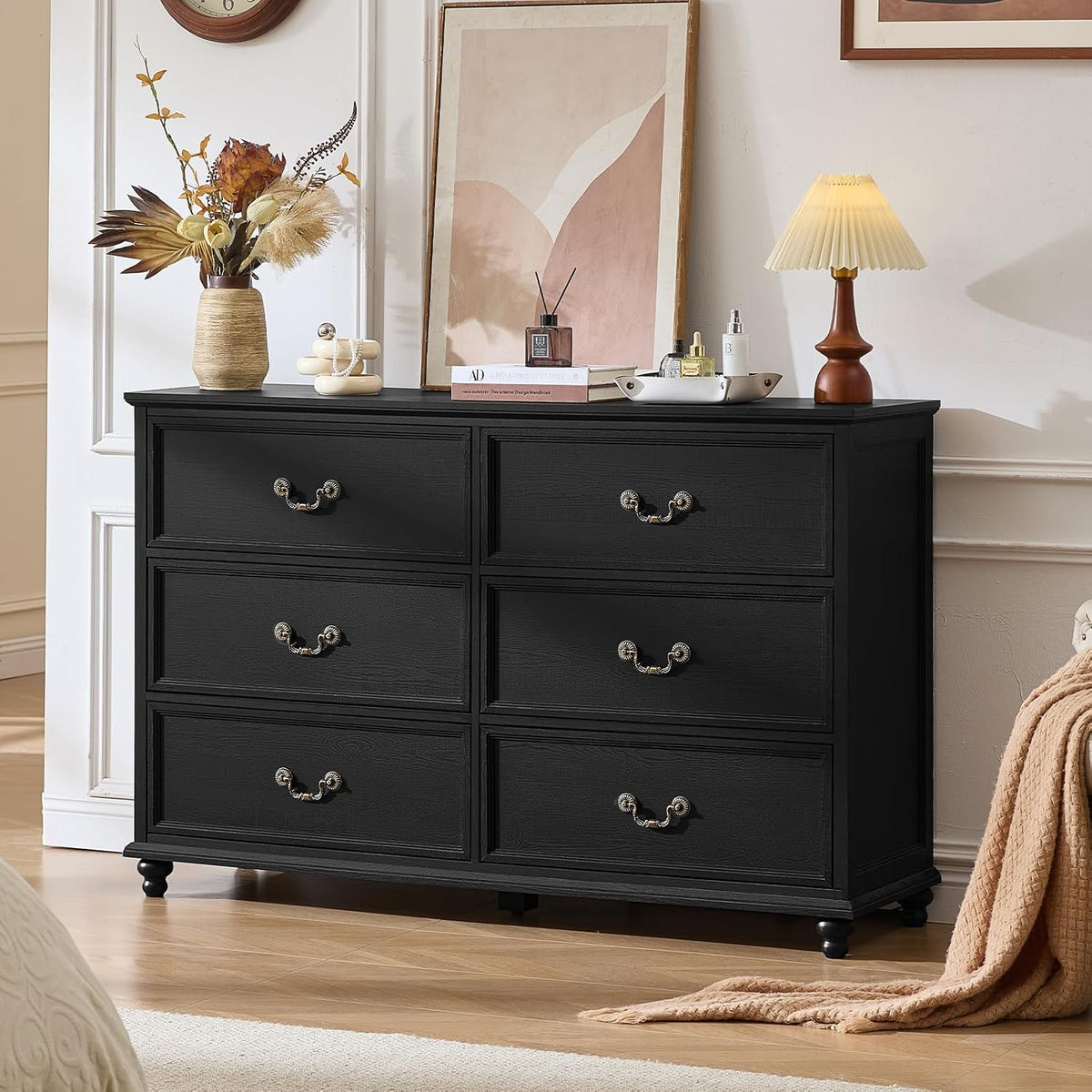 Joaxswe Farmhouse 6 Drawers Dresser for Bedroom, Vintage 54" Wide Chest ...