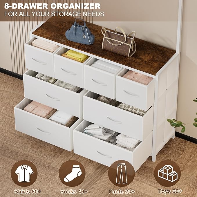 YKVIQBY 8 Drawer Dresser with 6 Double Hooks, 68.9" Tall Closet Organizer and - Image 5