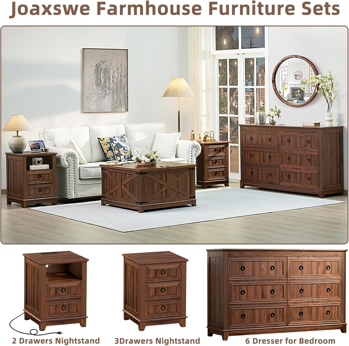 Joaxswe 54'' Dresser for Bedroom, Farmhouse 6 Drawers Dressers