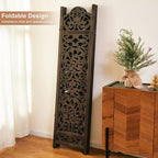5.75Ft Room Divider Wood Screen, 33Lbs Durable MDF Carved Rustic Style Headboard - Image 4