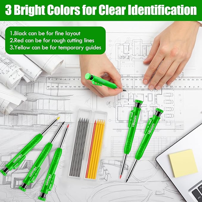 Hiboom 6 Pack Solid Carpenter Pencils Mechanical Construction Pencils - Image 6