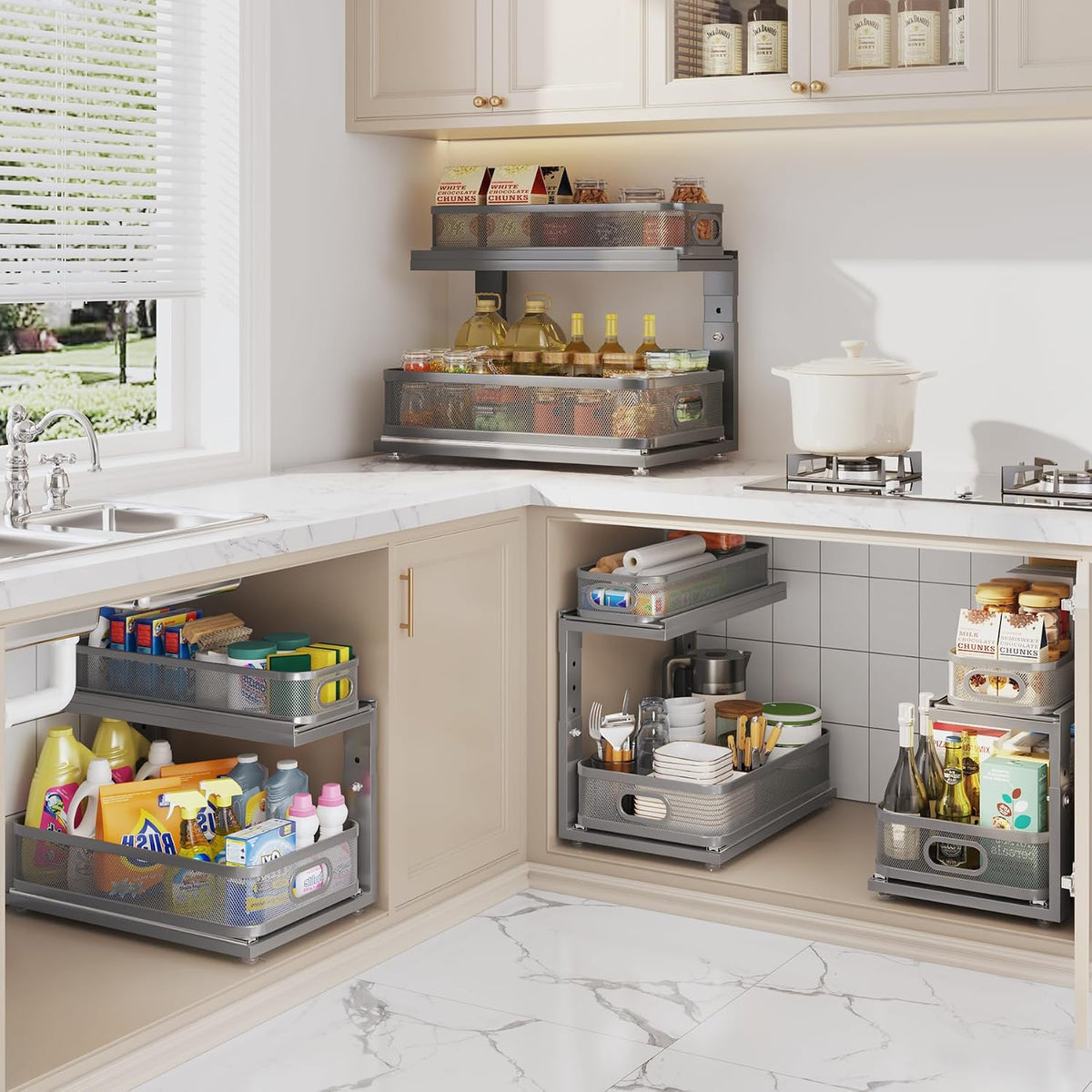 2 Pack 18.5IN-Depth Under Sink Organizer With Next-Gen Ball-Bearing Slides,2-...
