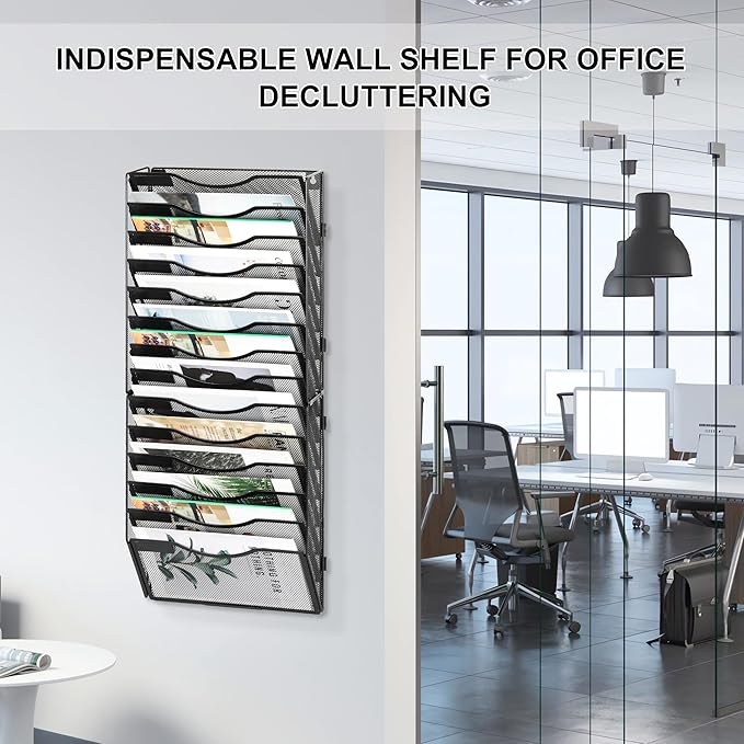 EasyPAG Wall File Organizer for Office 14 Pocket Mesh Wall Mounted Paper - Image 2