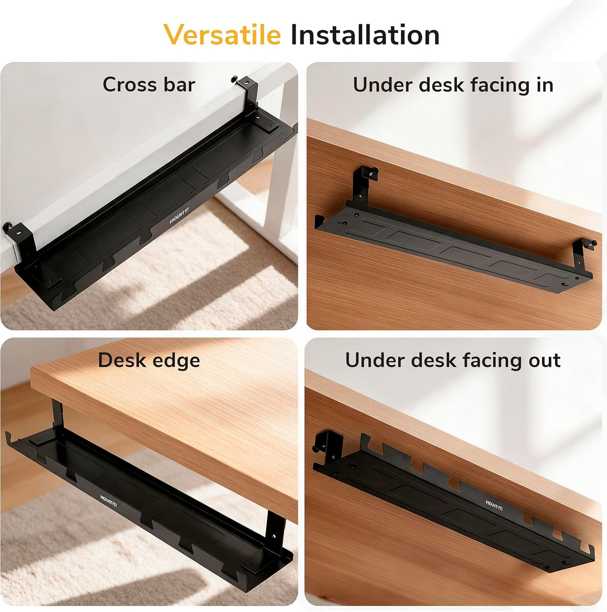 Mount-It! Premium Under Desk Cable Management Tray – 23" Heavy-Duty Stee...