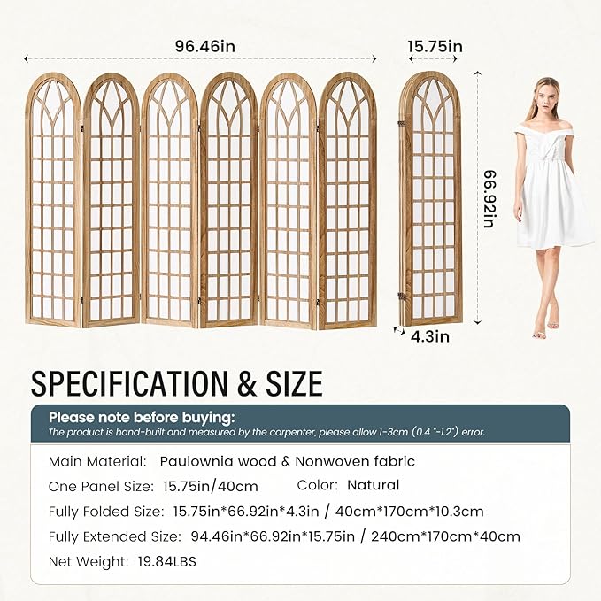 Aletheiawu 6 Panel Room Divider Wall Shoji Screen, Japanese Wood Room Divider - Image 9