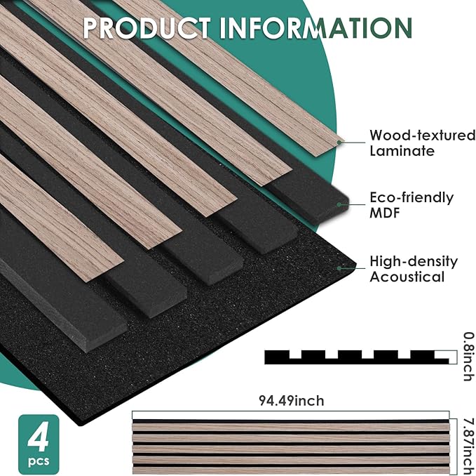 VallisCo 4-Piece Wood Slat Acoustic Panels - Image 2