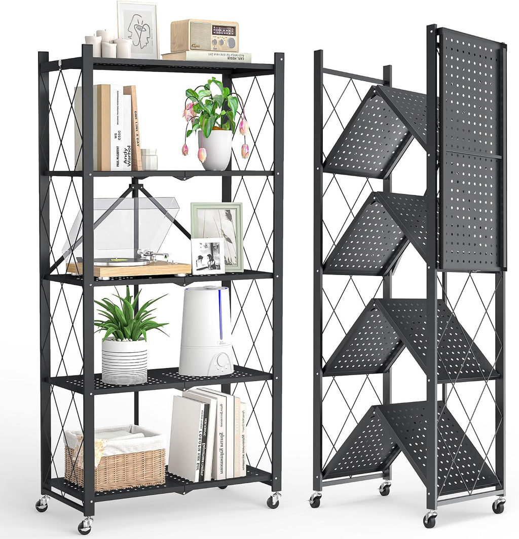 5-tier folding metal storage rack - 63" heavy-duty, main product view