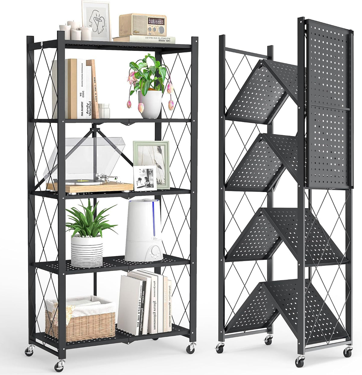 5-tier folding metal storage rack - 63" heavy-duty, main product view