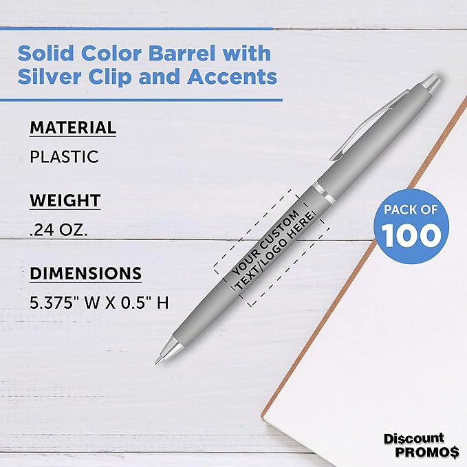 DISCOUNT PROMOS Custom Langham Ballpoint Pens Set of 100, Personalized Bulk Pack - Image 4