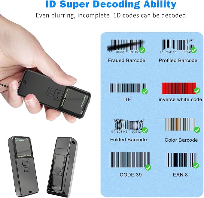 Mini Portable 1D Wireless Barcode Scanner, Warehouse POS - Image 2