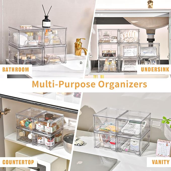 Stebopum 8 Pack Stackable Makeup Organizer, 4.4'' Tall Acrylic Bathroom Makeup - Image 7