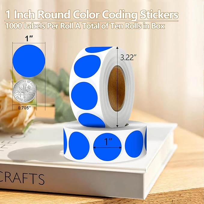Blue 1 Inch Round Color Coding Dot Labels, 10 Rolls 10000 Dot Stickers in - Image 2